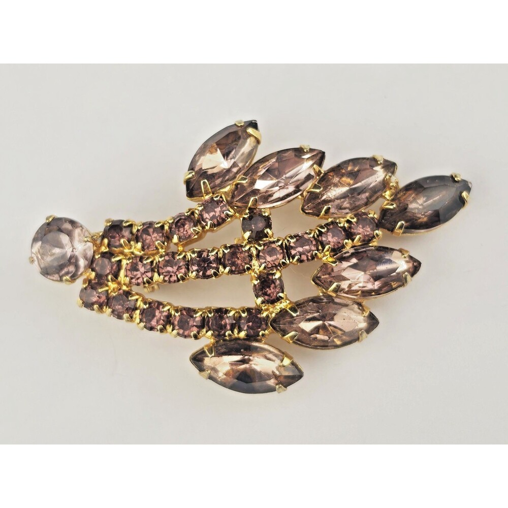 Vintage Purple Rhinestone Spray 2.25" Brooch Pin Gold Plated